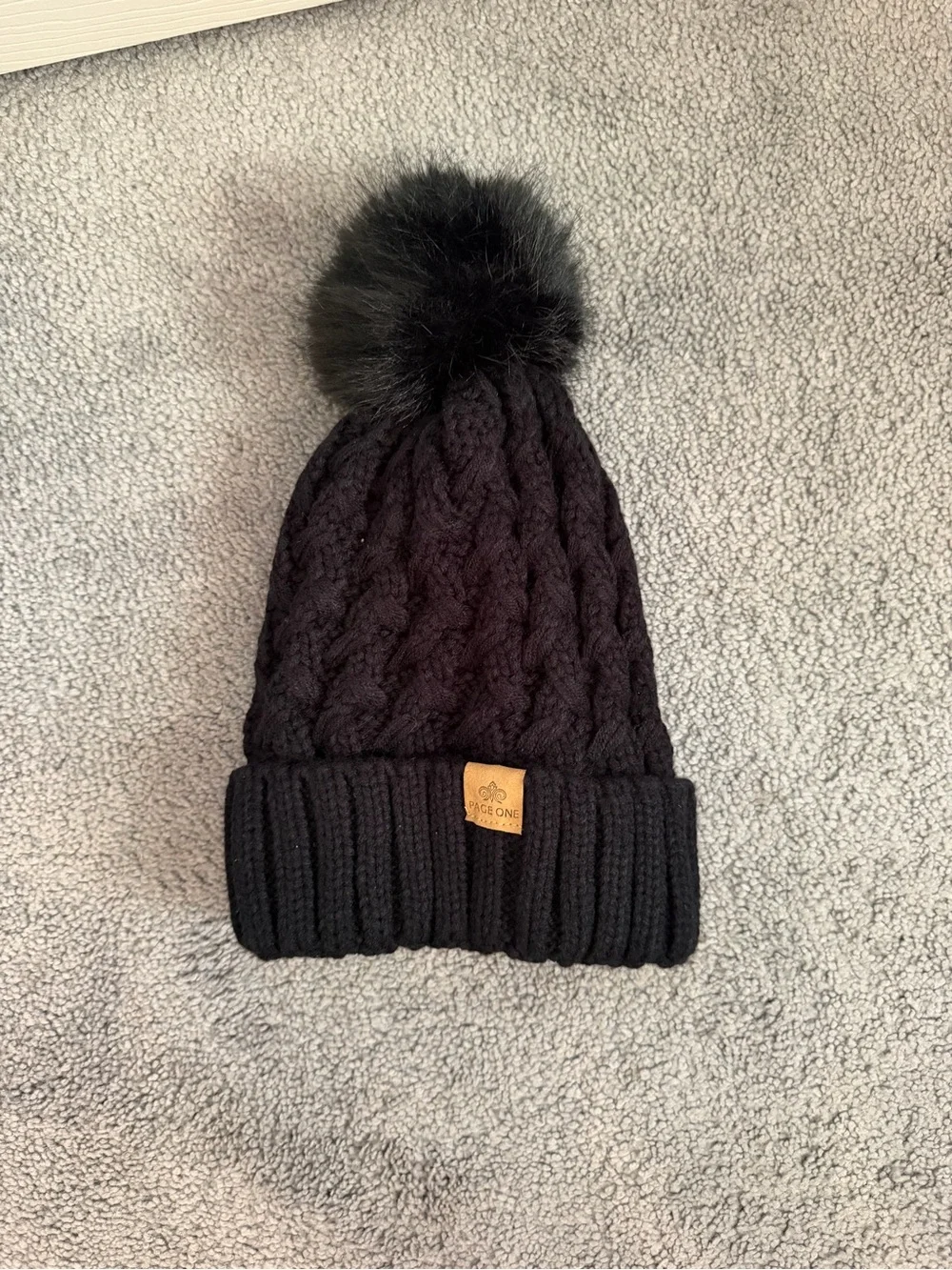 Black Cable Knit Pom Beanie
